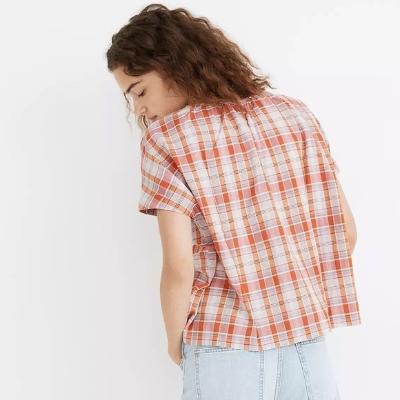MADEWELL Plaid Shirred-Neck Boxy Top - Picture 3 of 7